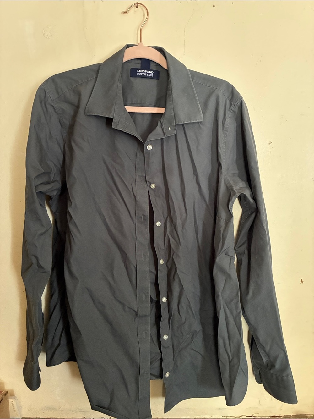 Lands' End Women's Long Sleeve Button-Down Shirt in Dark Gray